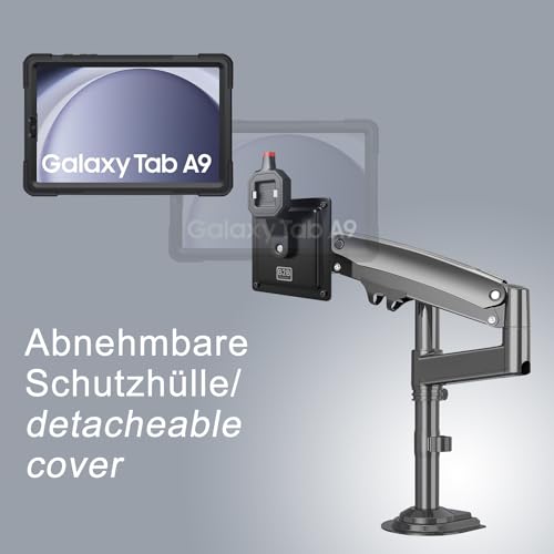 B2Bworkplace Tablethalterung kompatibel mit Samsung Galaxy Tab A9 - Tisch Tablet Halte mit Abnehmbarer Schutzhülle - höhenverstellbar & drehbar