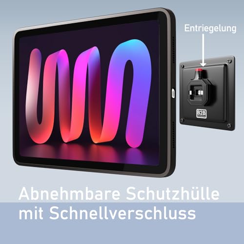 B2Bworkplace Tablet Halterung Wand kompatibel mit iPad Mini 6 (2021) - inkl. Schutzhülle passgenau - vertikal & horizontal - flach - Schnellverschluss - Tablet Wandbefestigung Halter