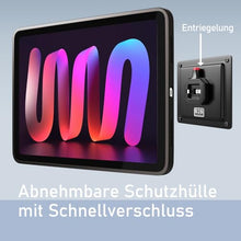 Laden Sie das Bild in den Galerie-Viewer, B2Bworkplace Tablet Halterung Wand kompatibel mit iPad Mini 6 (2021) - inkl. Schutzhülle passgenau - vertikal &amp; horizontal - flach - Schnellverschluss - Tablet Wandbefestigung Halter