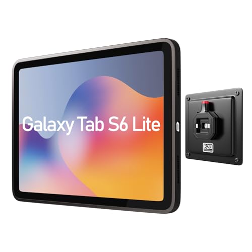 B2Bworkplace Tablet Halterung Wand kompatibel mit Samsung Galaxy Tab S6 Lite - inkl. Schutzhülle passgenau - vertikal & horizontal - flach - Schnellverschluss - Tablet Wandbefestigung Halter