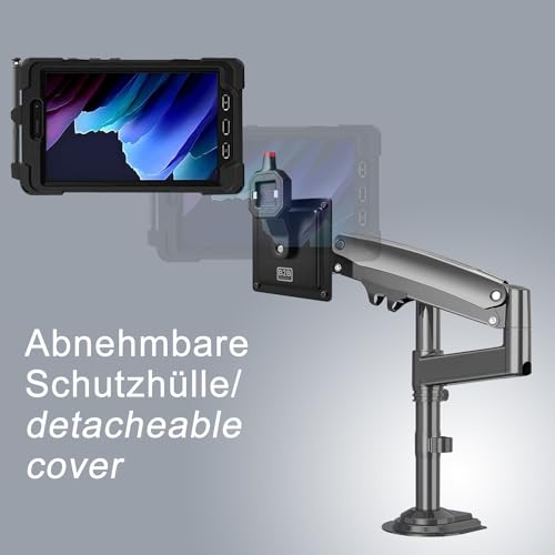 B2Bworkplace Tablethalterung kompatibel mit Samsung Galaxy Tab Active 5 - Tisch Tablet Halte mit Abnehmbarer Schutzhülle - höhenverstellbar & drehbar