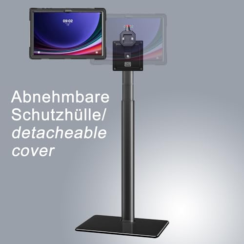 B2Bworkplace Bodenständer kompatibel mit Samsung Galaxy Tab S9 Ultra - Tablethalterung mit Abnehmbarer Schutzhülle - höhenverstellbar & drehbar