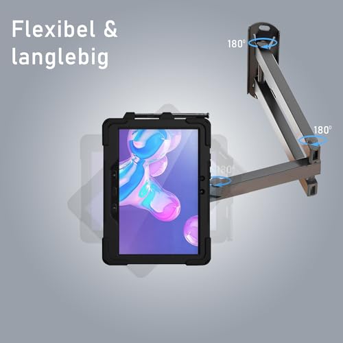 B2Bworkplace Wandhalterung kompatibel mit Samsung Galaxy Tab Active 4 Pro - Tablet Halterung mit Abnehmbarer Schutzhülle - mit Schwenkarm und drehbar