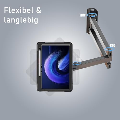 B2Bworkplace Wandhalterung kompatibel mit Xiaomi Pad 6 - Tablet Halterung mit Abnehmbarer Schutzhülle - mit Schwenkarm und drehbar