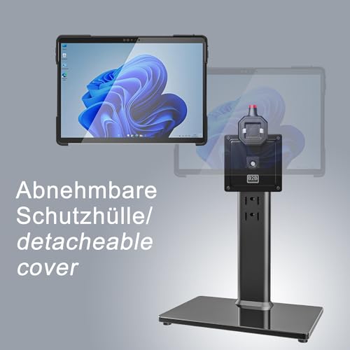 B2Bworkplace Tischständer kompatibel mit Microsoft Surface Pro 8 - Tablethalterung mit Abnehmbarer Schutzhülle - höhenverstellbar & drehbar