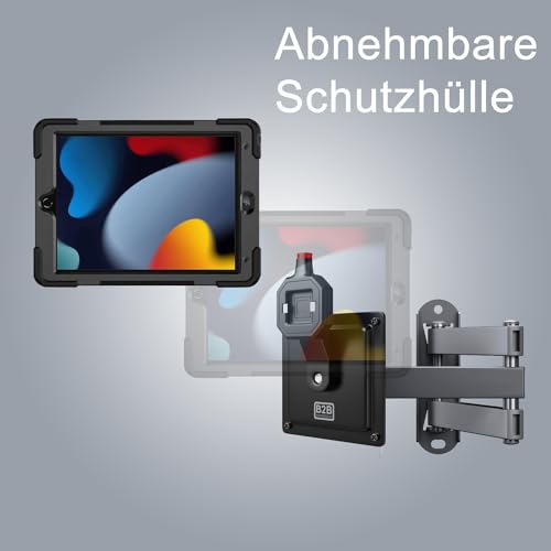 B2Bworkplace Wandhalterung kompatibel mit Apple iPad 10,2" iPad (9. Generation) - Tablet Halterung mit Abnehmbarer Schutzhülle - mit Schwenkarm und drehbar