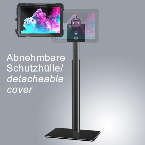 B2Bworkplace Bodenständer kompatibel mit Microsoft Surface Go 2/3/4 - Tablethalterung mit Abnehmbarer Schutzhülle - höhenverstellbar & drehbar