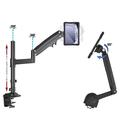 B2Bworkplace Tablethalterung kompatibel mit Samsung Galaxy Tab A9+ - Tisch Tablet Halte mit Abnehmbarer Schutzhülle - höhenverstellbar & drehbar