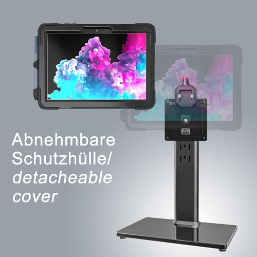 B2Bworkplace Tischständer kompatibel mit Microsoft Surface Go 2/3/4 - Tablethalterung mit Abnehmbarer Schutzhülle - höhenverstellbar & drehbar