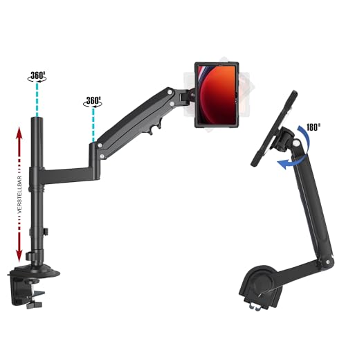 B2Bworkplace Tablethalterung kompatibel mit Samsung Galaxy Tab S9 - Tisch Tablet Halte mit Abnehmbarer Schutzhülle - höhenverstellbar & drehbar