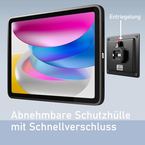 B2Bworkplace Tablet Halterung Wand kompatibel mit iPad 10,9" (10. Generation) - inkl. Schutzhülle passgenau - vertikal & horizontal - flach - Schnellverschluss - Tablet Wandbefestigung Halter