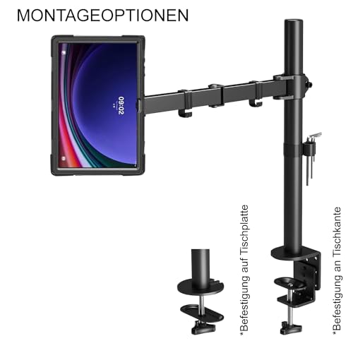 B2Bworkplace Tablethalterung kompatibel mit Samsung Galaxy Tab S9 Ultra - Tisch Tablet Halte mit Abnehmbarer Schutzhülle - höhenverstellbar & drehbar