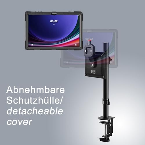 B2Bworkplace Tablethalterung kompatibel mit Samsung Galaxy Tab S9 Ultra - Tisch Tablet Halte mit Abnehmbarer Schutzhülle - höhenverstellbar & drehbar