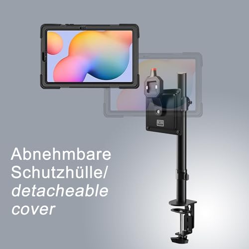 B2Bworkplace Tablethalterung kompatibel mit Samsung Galaxy Tab S6 Lite - Tisch Tablet Halte mit Abnehmbarer Schutzhülle - höhenverstellbar & drehbar