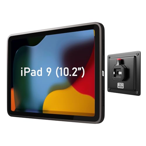 B2Bworkplace Tablet Halterung Wand kompatibel mit iPad 10,2" (9./8./7. Generation) - inkl. Schutzhülle passgenau - vertikal & horizontal - flach - Schnellverschluss - Tablet Wandbefestigung Halter