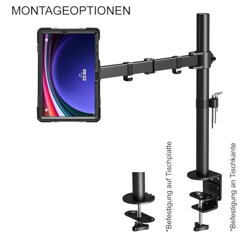 B2Bworkplace Tablethalterung kompatibel mit Samsung Galaxy Tab S9+ - Tisch Tablet Halte mit Abnehmbarer Schutzhülle - höhenverstellbar & drehbar