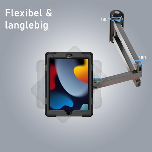 B2Bworkplace Wandhalterung kompatibel mit Apple iPad 10,2" iPad (9. Generation) - Tablet Halterung mit Abnehmbarer Schutzhülle - mit Schwenkarm und drehbar