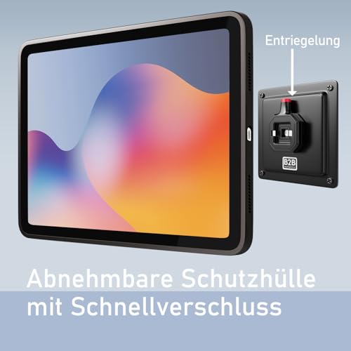 B2Bworkplace Tablet Halterung Wand kompatibel mit Samsung Galaxy Tab S6 Lite - inkl. Schutzhülle passgenau - vertikal & horizontal - flach - Schnellverschluss - Tablet Wandbefestigung Halter