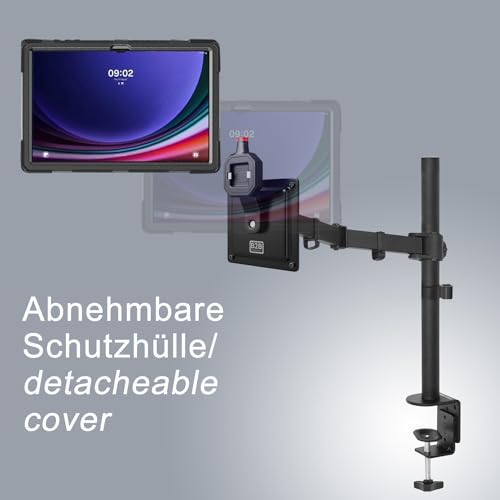 B2Bworkplace Tablethalterung kompatibel mit Samsung Galaxy Tab S9 Ultra - Tisch Tablet Halte mit Abnehmbarer Schutzhülle - höhenverstellbar & drehbar