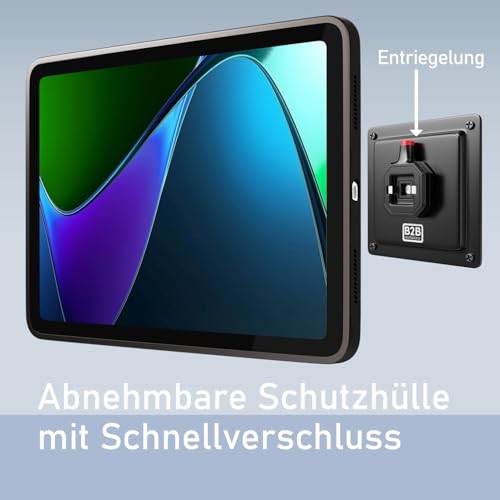 B2Bworkplace Tablet Halterung Wand kompatibel mit Xiaomi Pad 6 - inkl. Schutzhülle passgenau - vertikal & horizontal - flach - Schnellverschluss - Tablet Wandbefestigung Halter