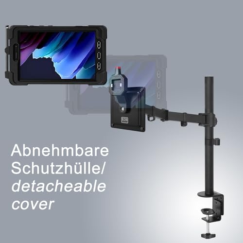 B2Bworkplace Tablethalterung kompatibel mit Samsung Galaxy Tab Active 5 - Tisch Tablet Halte mit Abnehmbarer Schutzhülle - höhenverstellbar & drehbar