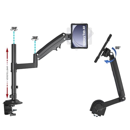 B2Bworkplace Tablethalterung kompatibel mit Samsung Galaxy Tab A9 - Tisch Tablet Halte mit Abnehmbarer Schutzhülle - höhenverstellbar & drehbar