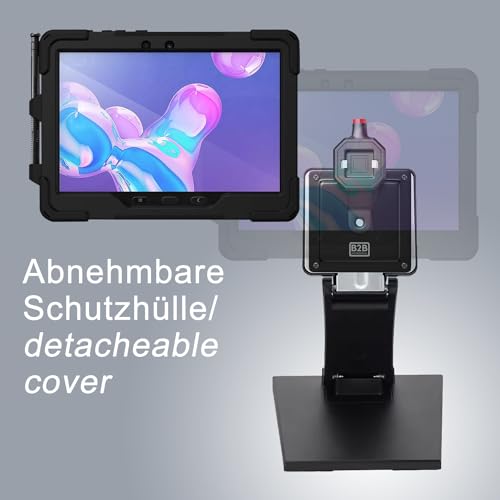 B2Bworkplace Tischständer kompatibel mit Samsung Galaxy Tab Active 4 Pro - Tablethalterung mit Abnehmbarer Schutzhülle - höhenverstellbar & drehbar