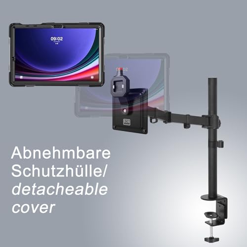 B2Bworkplace Tablethalterung kompatibel mit Samsung Galaxy Tab S9+ - Tisch Tablet Halte mit Abnehmbarer Schutzhülle - höhenverstellbar & drehbar