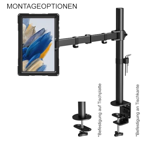 B2Bworkplace Tablethalterung kompatibel mit Samsung Galaxy Tab A8 - Tisch Tablet Halte mit Abnehmbarer Schutzhülle - höhenverstellbar & drehbar