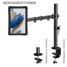 Laden Sie das Bild in den Galerie-Viewer, B2Bworkplace Tablethalterung kompatibel mit Samsung Galaxy Tab A8 - Tisch Tablet Halte mit Abnehmbarer Schutzhülle - höhenverstellbar &amp; drehbar