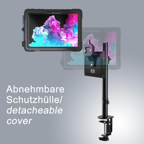 B2Bworkplace Tablethalterung kompatibel mit Microsoft Surface Go 2/3/4 - Tisch Tablet Halte mit Abnehmbarer Schutzhülle - höhenverstellbar & drehbar