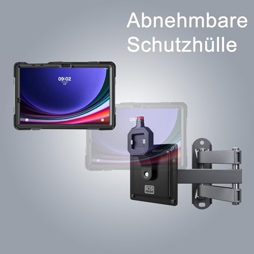 B2Bworkplace Wandhalterung kompatibel mit Samsung Galaxy Tab S9+ - Tablet Halterung mit Abnehmbarer Schutzhülle - mit Schwenkarm und drehbar