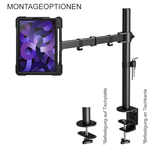 B2Bworkplace Tablethalterung kompatibel mit Apple iPad Air 11" (6./5./4. Generation) - Tisch Tablet Halte mit abnehmbarer Schutzhülle - höhenverstellbar & drehbar