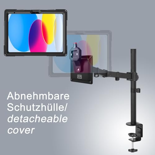 B2Bworkplace Tablethalterung kompatibel mit Apple iPad 10,9" iPad (10. Generation) - Tisch Tablet Halte mit Abnehmbarer Schutzhülle - höhenverstellbar & drehbar