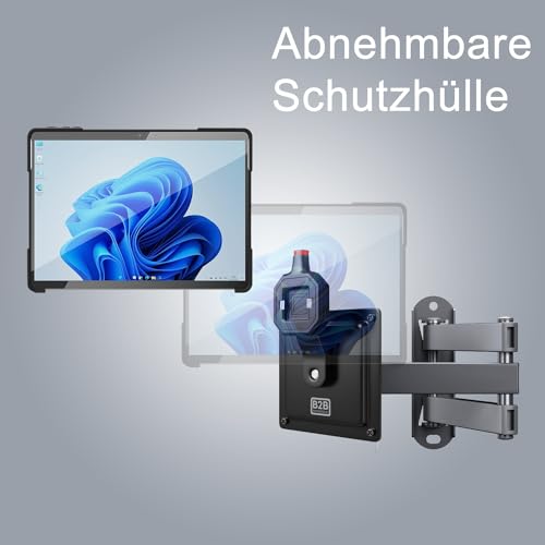 B2Bworkplace Wandhalterung kompatibel mit Microsoft Surface Pro 9 - Tablet Halterung mit Abnehmbarer Schutzhülle - mit Schwenkarm und drehbar