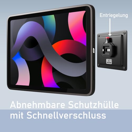 B2Bworkplace Tablet Halterung Wand kompatibel mit iPad Air 11" (6./5./4. Generation) - inkl. Schutzhülle passgenau - vertikal & horizontal - flach - Schnellverschluss - Tablet Wandbefestigung Halter