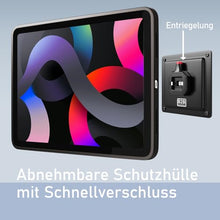 Laden Sie das Bild in den Galerie-Viewer, B2Bworkplace Tablet Halterung Wand kompatibel mit iPad Air 11&quot; (6./5./4. Generation) - inkl. Schutzhülle passgenau - vertikal &amp; horizontal - flach - Schnellverschluss - Tablet Wandbefestigung Halter