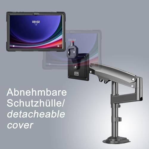 B2Bworkplace Tablethalterung kompatibel mit Samsung Galaxy Tab S9 Ultra - Tisch Tablet Halte mit Abnehmbarer Schutzhülle - höhenverstellbar & drehbar