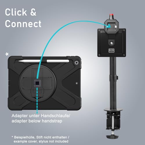 B2Bworkplace Tablethalterung kompatibel mit Apple iPad 10,2" iPad (9. Generation) - Tisch Tablet Halte mit Abnehmbarer Schutzhülle - höhenverstellbar & drehbar