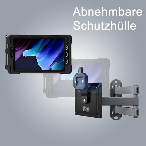 B2Bworkplace Wandhalterung kompatibel mit Samsung Galaxy Tab Active 5 - Tablet Halterung mit Abnehmbarer Schutzhülle - mit Schwenkarm und drehbar