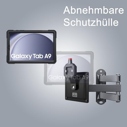 B2Bworkplace Wandhalterung kompatibel mit Samsung Galaxy Tab A9 - Tablet Halterung mit Abnehmbarer Schutzhülle - mit Schwenkarm und drehbar