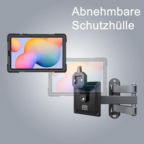 B2Bworkplace Wandhalterung kompatibel mit Samsung Galaxy Tab S6 Lite - Tablet Halterung mit Abnehmbarer Schutzhülle - mit Schwenkarm und drehbar