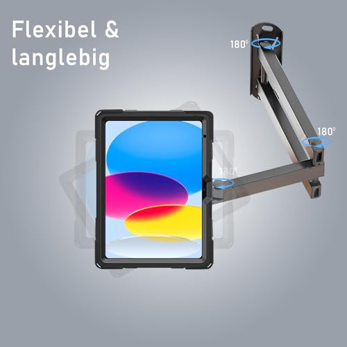 B2Bworkplace Wandhalterung kompatibel mit Apple iPad 10,9" iPad (10. Generation) - Tablet Halterung mit Abnehmbarer Schutzhülle - mit Schwenkarm und drehbar