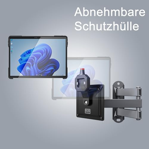 B2Bworkplace Wandhalterung kompatibel mit Microsoft Surface Pro 8 - Tablet Halterung mit Abnehmbarer Schutzhülle - mit Schwenkarm und drehbar