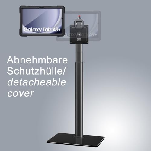 B2Bworkplace Bodenständer kompatibel mit Samsung Galaxy Tab A9+ - Tablethalterung mit Abnehmbarer Schutzhülle - höhenverstellbar & drehbar