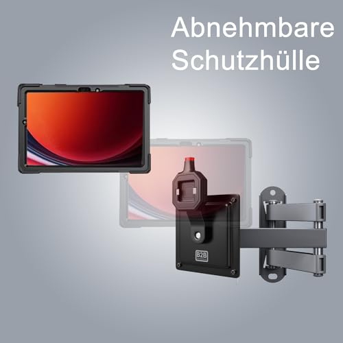 B2Bworkplace Wandhalterung kompatibel mit Samsung Galaxy Tab S9 - Tablet Halterung mit Abnehmbarer Schutzhülle - mit Schwenkarm und drehbar