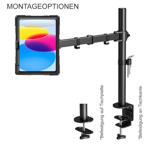 B2Bworkplace Tablethalterung kompatibel mit Apple iPad 10,9" iPad (10. Generation) - Tisch Tablet Halte mit Abnehmbarer Schutzhülle - höhenverstellbar & drehbar