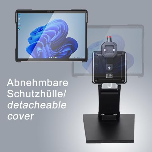 B2Bworkplace Tischständer kompatibel mit Microsoft Surface Pro 8 - Tablethalterung mit Abnehmbarer Schutzhülle - höhenverstellbar & drehbar