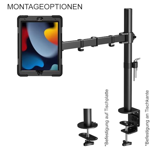 B2Bworkplace Tablethalterung kompatibel mit Apple iPad 10,2" iPad (9. Generation) - Tisch Tablet Halte mit Abnehmbarer Schutzhülle - höhenverstellbar & drehbar