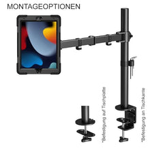 Laden Sie das Bild in den Galerie-Viewer, B2Bworkplace Tablethalterung kompatibel mit Apple iPad 10,2&quot; iPad (9. Generation) - Tisch Tablet Halte mit Abnehmbarer Schutzhülle - höhenverstellbar &amp; drehbar